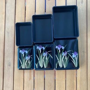 Vintage Set of 3 Black Lacquer Nesting Boxes Floral Design
